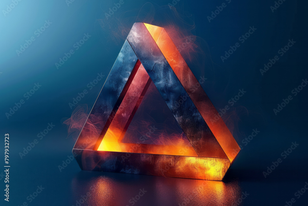 Poster Create a vector design that uses the Penrose triangle to craft an impossible object, blending modern art with classic illusion,