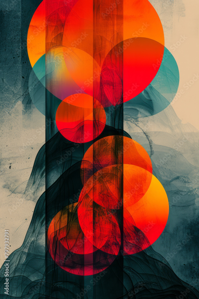 Aufkleber Craft a vector image that uses overlapping transparent circles, creating a dynamic sense of movement and depth,
