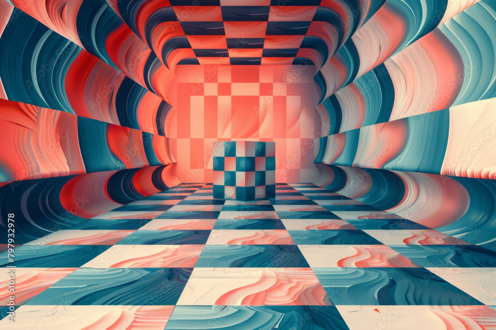 Poster design a vector artwork featuring a checkerboard with subtle color gradations that fool the eye into