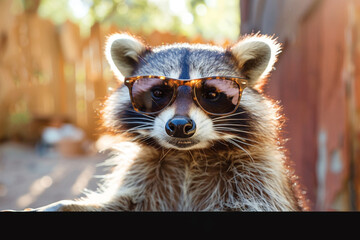 A raccoon exuding effortless coolness, its sunglasses enhancing its natural charm.