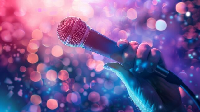 crowd of people dancing, Sing, Mike, Dare, Song, Singer, Musical Instrument, Generative Ai.