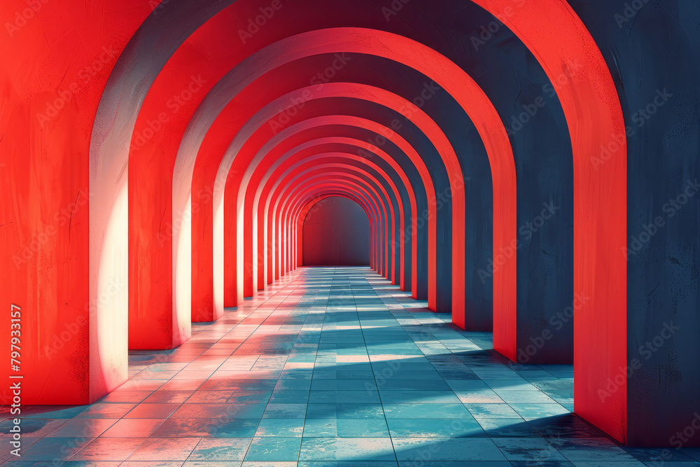 Poster Generate a vector artwork that uses perspective lines to create a deep 3D effect on a flat surface,