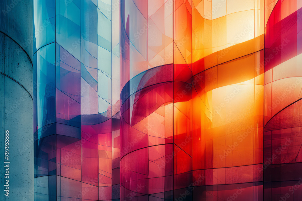 Fototapete A design that uses overlapping transparent shapes to create new colors and forms,