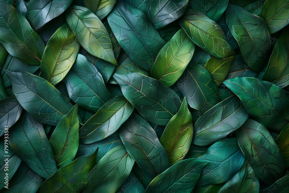 Fototapete an interlocking leaf pattern that creates a tessellation effect, appearing both flat and three-dimen