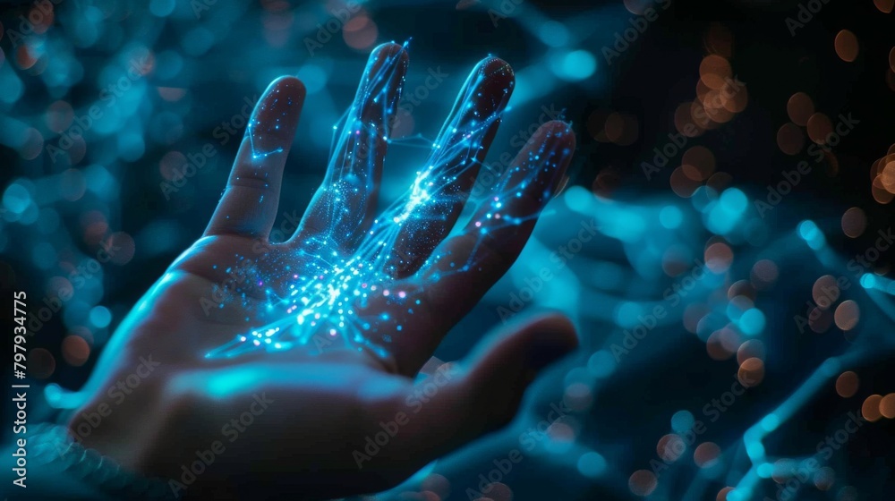 Leinwandbilder The metaverse universe, concept. Digital neural network.Business man hand touching Introduction of artificial intelligence. Cyberspace of future.Science and innovation of technology.
