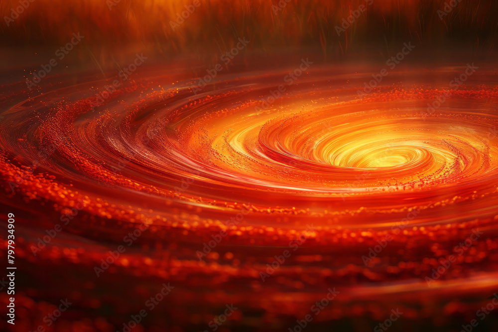 Fototapete a canvas of horizontal stripes that morph into a vortex of reds and oranges, suggesting a fiery whir