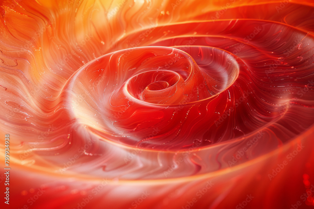 Leinwandbilder a canvas of horizontal stripes that morph into a vortex of reds and oranges, suggesting a fiery whir