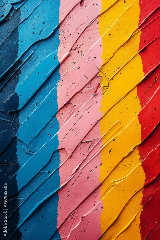 Aufkleber A lively artwork where energetic stripes bounce and intersect, forming playful patterns in primary colors,
