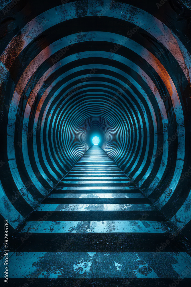 Aufkleber an artwork with diagonal stripes that converge towards the center, giving the illusion of a deep pit