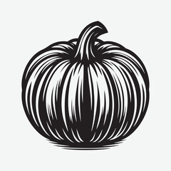 A Pumpkin Vector Black & White. Halloween Jack o Lantern Pumpkin with a spooky face. Isolated on a white background