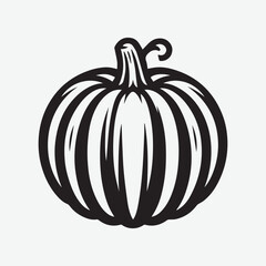 A Pumpkin Vector Black & White. Halloween Jack o Lantern Pumpkin with a spooky face. Isolated on a white background