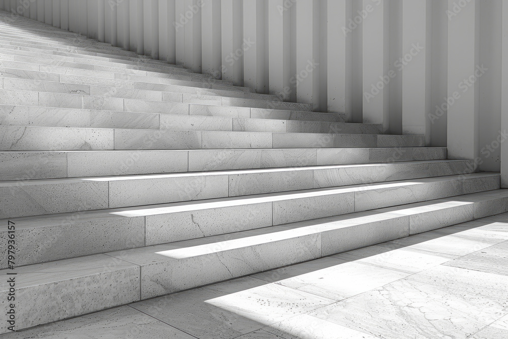 Poster an image featuring a staircase pattern made of stripes that appears to ascend and descend simultaneo