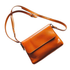Purse with a shoulder strap laying flat  isolate on transparent png.