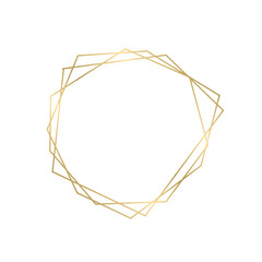 PNG, Geometrical polyhedron, art deco style for wedding invitation decoration. Realistic 3d golden polygonal frames thin line. Gold collection of geometric frame. Decorative lines borders. Vector.
