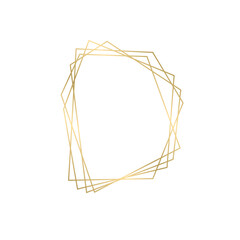 PNG, Geometrical polyhedron, art deco style for wedding invitation decoration. Realistic 3d golden polygonal frames thin line. Gold collection of geometric frame. Decorative lines borders. Vector.
