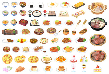代表的な料理・食べ物のセットイラスト