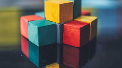 Obraz premium Closeup view of beautifully arranged colorful cubes on a table
