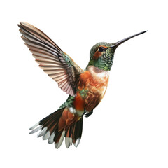 Hummingbirds flying isolate on transparent png.