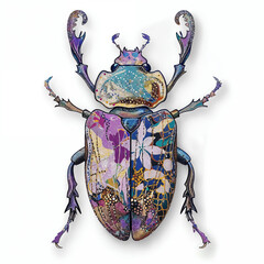 Scarab Beetle Monet. Plant Art. Lily Pads. Gold scarab color tattoo, ancient art of Egypt - obrazy, fototapety, plakaty