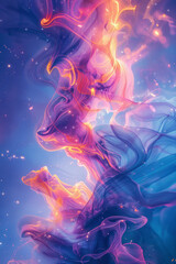 A canvas of fluid, organic shapes that blend psychedelic purples, pinks, and teals into a dream-like vision,