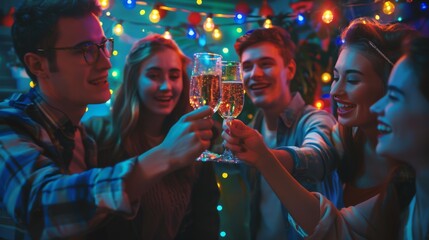 Friends Toasting at Evening Party