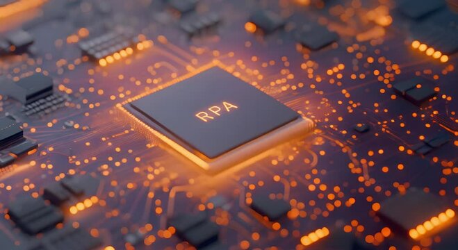 RPA Concept,red circuit board with electronic components, suitable for technology, electronics, computer hardware, and engineering themes in digital and industrial projects.