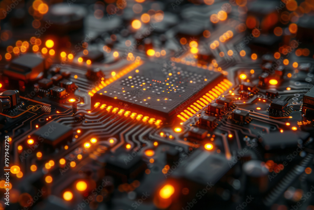 Aufkleber an artistic interpretation of a quantum computer chip, with qubits visualized as interconnected node