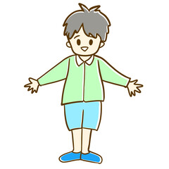 笑顔で両手を広げる男の子のイラスト