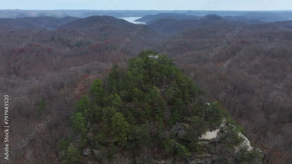 Poster drone view abandoned fire tower