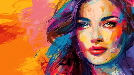 Abstract colorful painting of a beautiful woman in the style of portrait, brush strokes, vibrant colors, in a digital art style