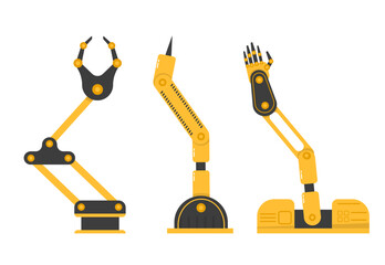 PNG, Manufacturing industry mechanical robot arm, machinery technology, factory machine hands. Set of robotic hand tools or industrial welding robots in a factory of a production line manufacturer. Ve