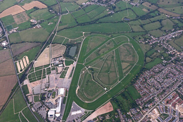 Aerial view of Cheltenham town and racecourse