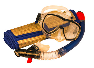 snorkeling snorkel and goggles on white background