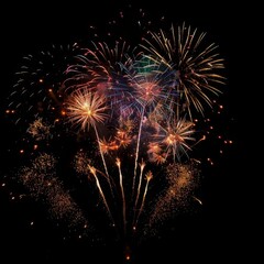 Night skies dazzle with beautiful fireworks, their vibrant colors painting a spectacular display of beauty and celebration. Generative AI.