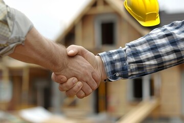 Homeowner and contractor making a deal, shaking hands on home renovation agreement