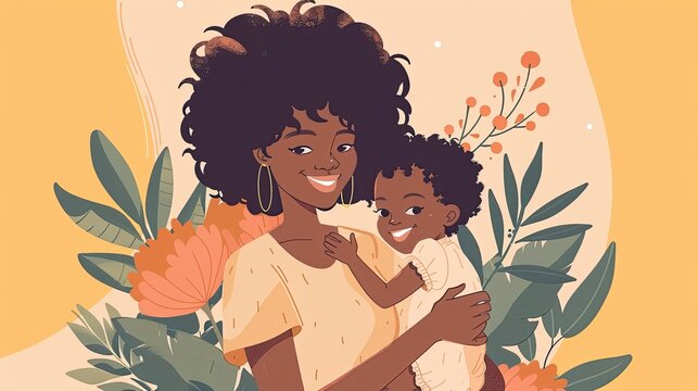 A heartwarming illustration of a mother embracing her child with joy