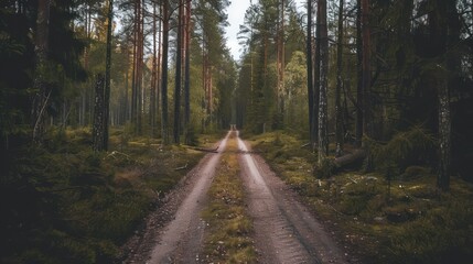 Naklejka premium view Beautiful road route between forests