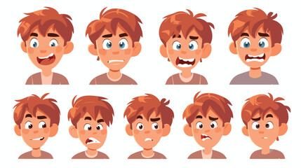 Cartoon set avatars with the young man emotional face