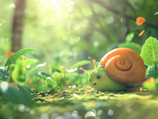 snail green orange chibi