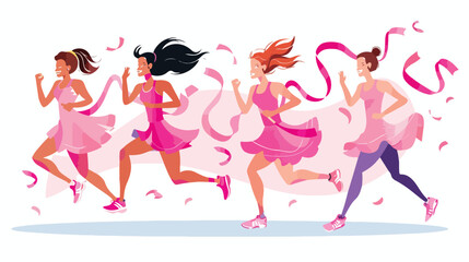 Cartoon young women running in a pink dress with ribb