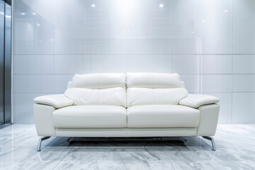 Big white leather sofa in empty space.