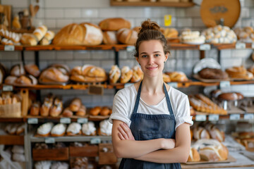 Woman shop owner in a bakery shop