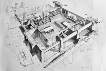 Architectural drawing of a modern designer house with detailed floor plan available for purchase
