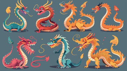 Chinese dragons set. Ancient Asian traditional animal