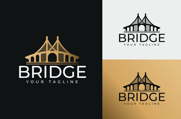 Illustration of the Golden Gate Bridge. San Francisco icon symbol on black background with white and gold