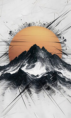 A striking and dynamic illustration of a sunset scene