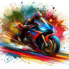 illustration of A Motoring with splashes of paint surrounding t-shirt design - obrazy, fototapety, plakaty