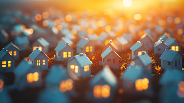 Miniature Village at Sunset in the Style of Tilt-Shift Photography