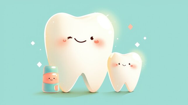 A charming little tooth with a cute smile stands out against a clean white backdrop perfect for a medical or dentist themed greeting card