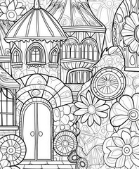 Castle and Flowers Coloring Page